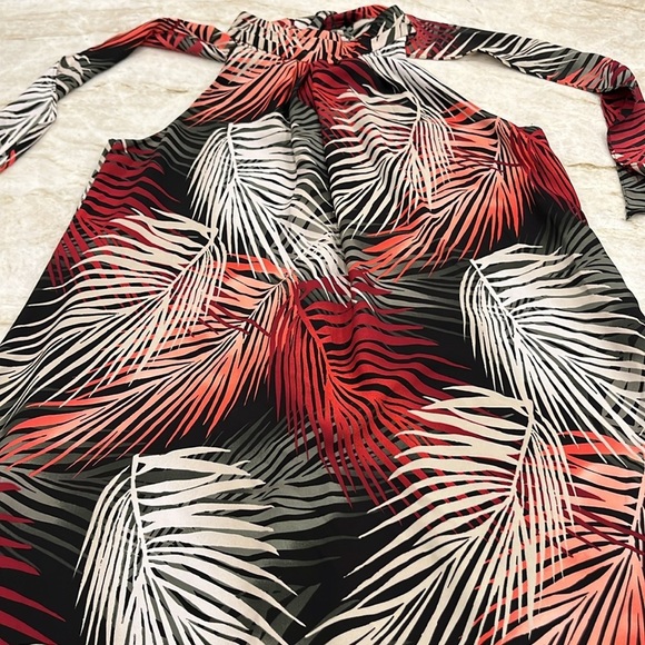 White House Black Market | A-Line Halter Palm Frond Dress | Red Multi | 4 - Picture 4 of 11